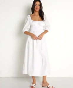 Faithfull the Brand Dresses>Harmonita Midi Dress White Poplin