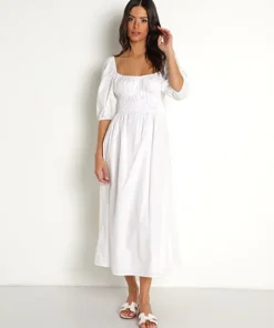 Faithfull the Brand Dresses>Harmonita Midi Dress White Poplin