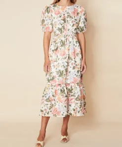 Faithfull the Brand Dresses>Il Riso Linen Midi Dress Teatro Floral