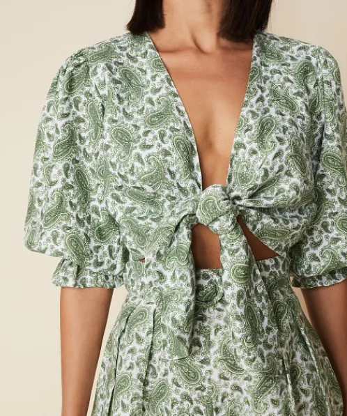 Faithfull the Brand Tops>Jacinta Top Sable Paisley Green