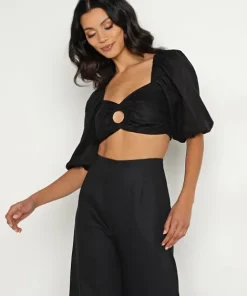 Faithfull the Brand Tops>La Marches Linen Top Black