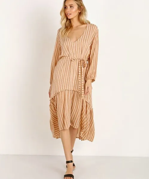 Faithfull the Brand Dresses>Matilda Peasant Dress Almeria Stripe Pink