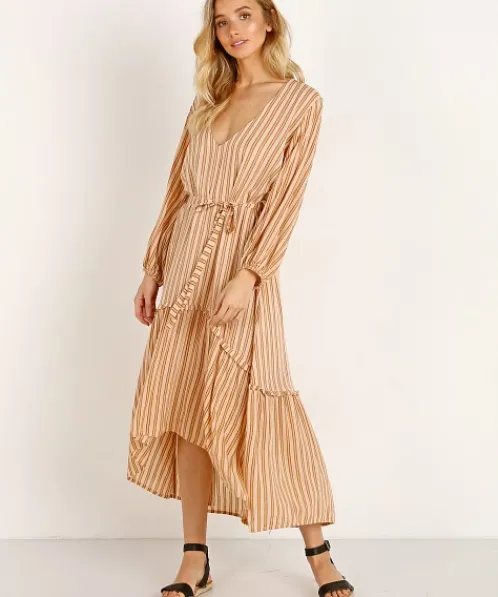 Faithfull the Brand Dresses>Matilda Peasant Dress Almeria Stripe Pink