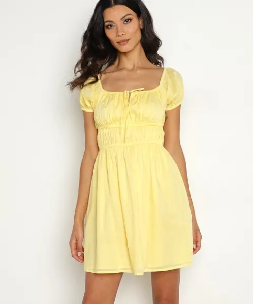 Faithfull the Brand Dresses>Viola Mini Dress Plain Lemon