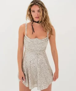 For Love & Lemons Dresses>For Love & Lemons Candice Mini Dress Silver