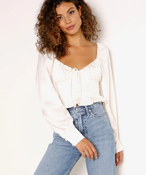 For Love & Lemons Tops>For Love & Lemons Carina Blouse Ivory