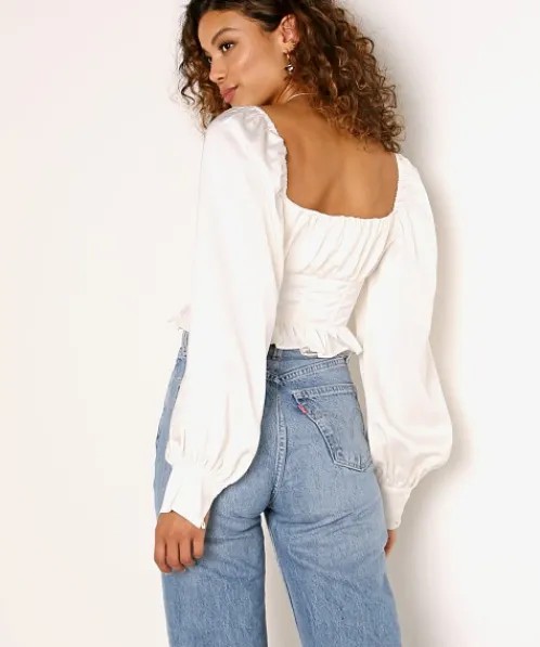 For Love & Lemons Tops>For Love & Lemons Carina Blouse Ivory