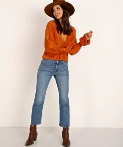 For Love & Lemons Knits | Tops>For Love & Lemons Chateau Mohair Peplum Cardigan Caramel