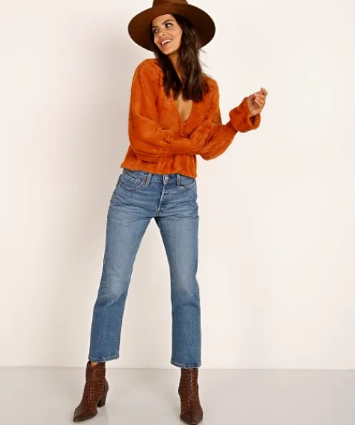For Love & Lemons Knits | Tops>For Love & Lemons Chateau Mohair Peplum Cardigan Caramel