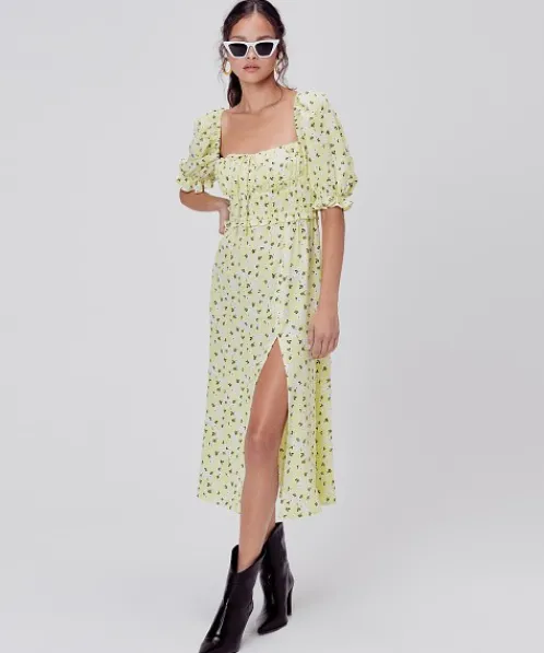 For Love & Lemons Dresses>For Love & Lemons Chrysanthemum Midi Dress Lemonade