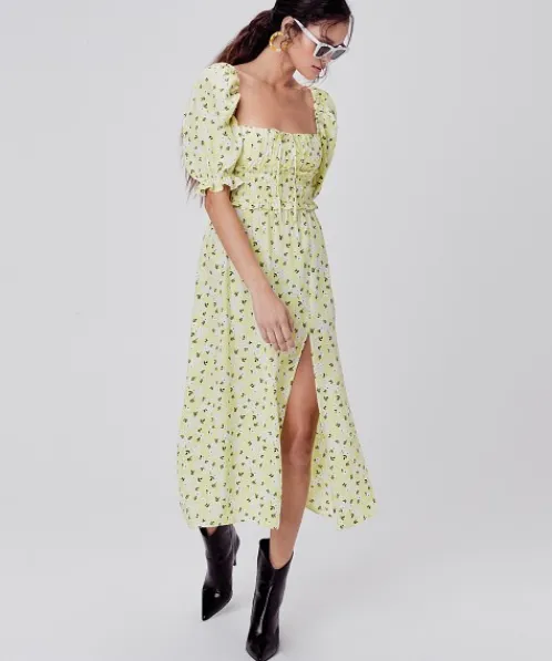 For Love & Lemons Dresses>For Love & Lemons Chrysanthemum Midi Dress Lemonade