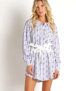 For Love & Lemons Dresses>For Love & Lemons Dahlia Boyfriend Shirt Blue