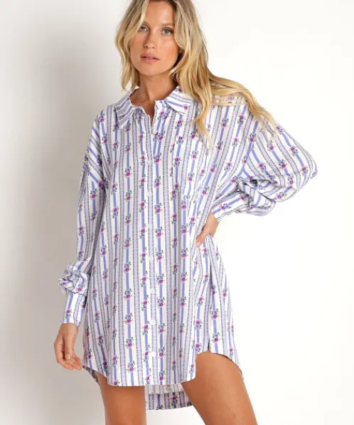 For Love & Lemons Dresses>For Love & Lemons Dahlia Boyfriend Shirt Blue
