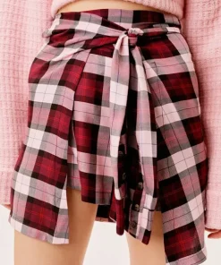For Love & Lemons Skirts>For Love & Lemons Gwen Wrap Skirt Red Pink Plaid