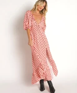 For Love & Lemons Dresses>For Love & Lemons Keeley Midi Dress Pink