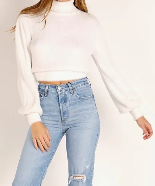 For Love & Lemons Knits | Tops>For Love & Lemons Knitz Myriam Turtleneck Mohair Sweater White