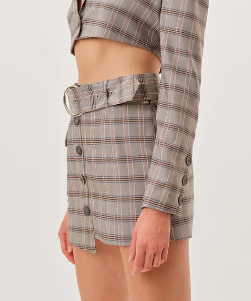 For Love & Lemons Skirts>For Love & Lemons Kym Mini Skirt Glen Check Plaid