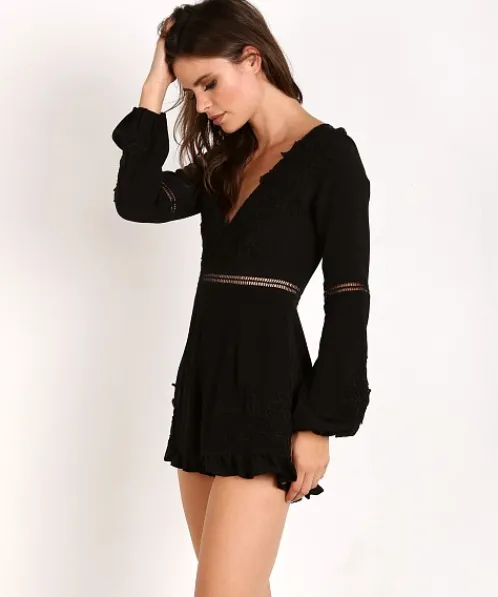 For Love & Lemons Rompers>For Love & Lemons Lilou Floral Romper Black
