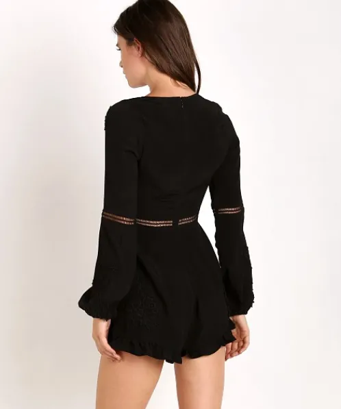 For Love & Lemons Rompers>For Love & Lemons Lilou Floral Romper Black