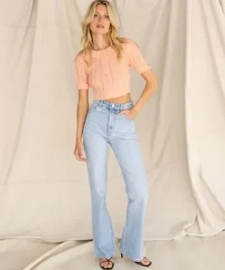 For Love & Lemons Knits | Tops>For Love & Lemons Phoebe Pointelle Polo Sweater Sherbert