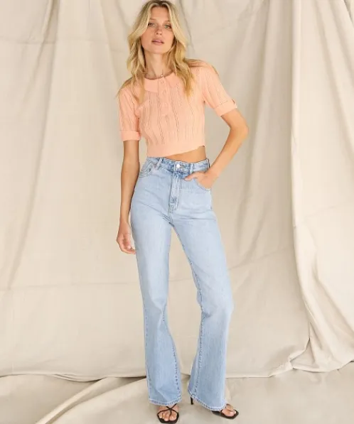 For Love & Lemons Knits | Tops>For Love & Lemons Phoebe Pointelle Polo Sweater Sherbert