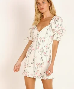 For Love & Lemons Dresses>For Love & Lemons Rose Stripe Mini Dress Ivory
