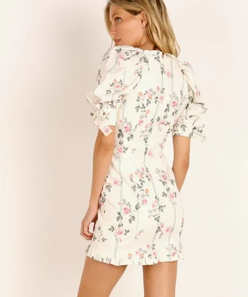 For Love & Lemons Dresses>For Love & Lemons Rose Stripe Mini Dress Ivory