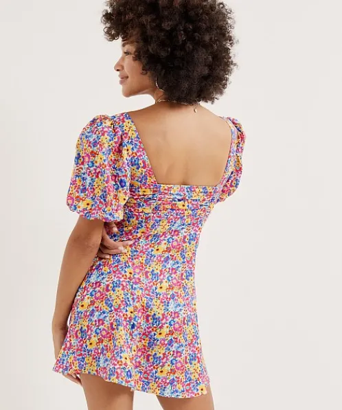 For Love & Lemons Dresses>For Love & Lemons Sasha Mini Dress Blue Dizzy Floral