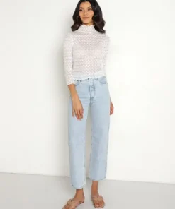 For Love & Lemons Tops>For Love & Lemons Tracy Turtleneck Crop Top White