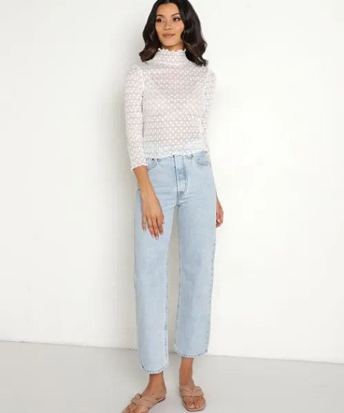 For Love & Lemons Tops>For Love & Lemons Tracy Turtleneck Crop Top White