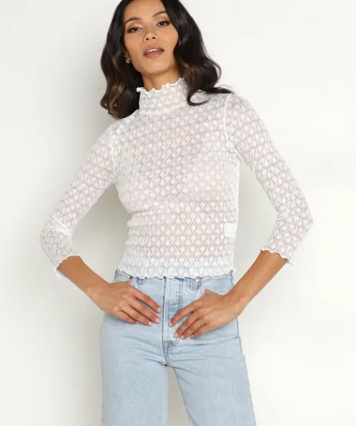 For Love & Lemons Tops>For Love & Lemons Tracy Turtleneck Crop Top White