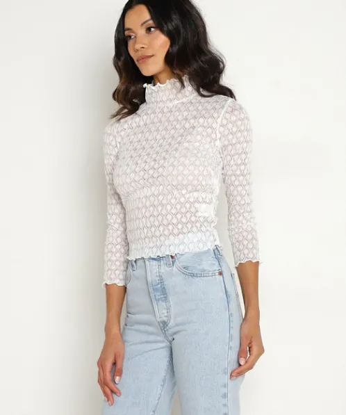 For Love & Lemons Tops>For Love & Lemons Tracy Turtleneck Crop Top White