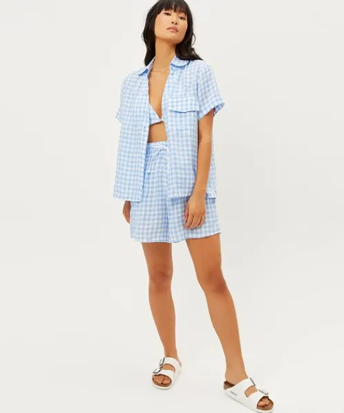 Frankie's Bikinis Cover Ups | Tops>Lou Gingham Button Down Bluebell
