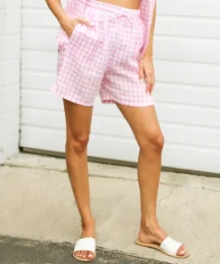 Frankie's Bikinis Cover Ups | Shorts>Lou Gingham Short Pink Picnic