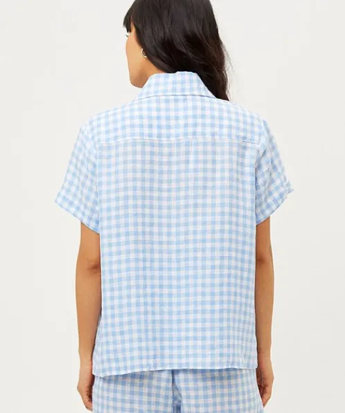 Frankie's Bikinis Cover Ups | Tops>Lou Gingham Button Down Bluebell