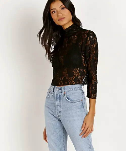 Hot As Hell Tops>Lace Crop Noir