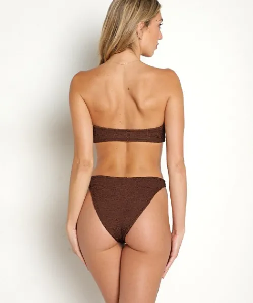 Hunza G Bikinis>Crinkle Flora Bikini Set Metallic Chocolate