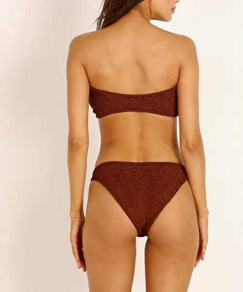 Hunza G Bikinis>Gloria Bikini Set Metallic Bronze with Tortoise Ring