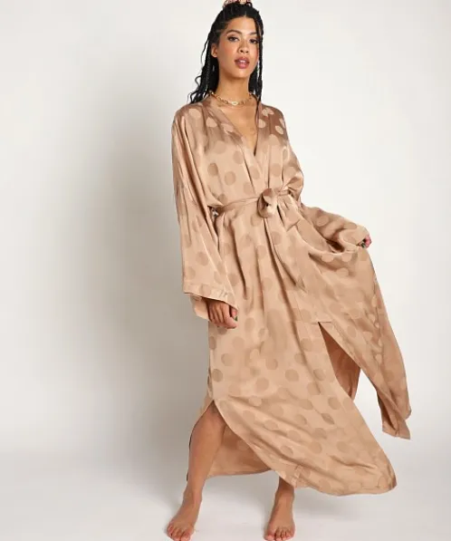 idle Robes>The Long Robe with Hair Tie Silky Nude Dot