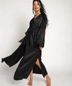 idle Robes>The Long Robe with Hair Tie Silky Black