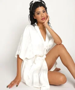 idle Robes>The Short Robe with Hair Tie Silky White