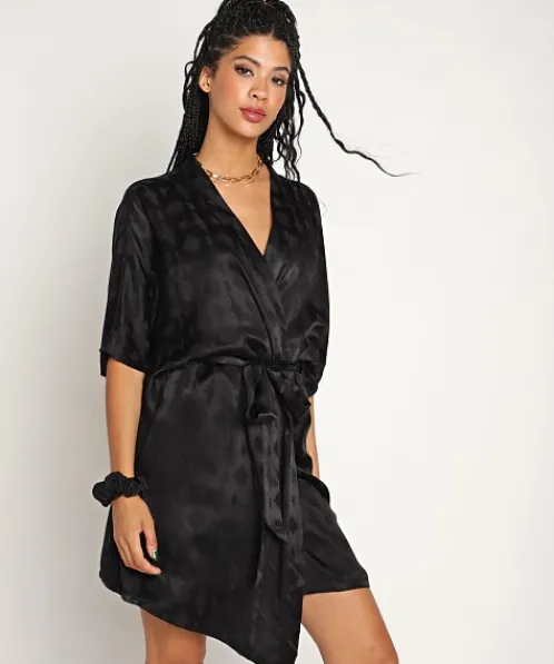 idle Robes>The Short Robe with Hair Tie Silky Black