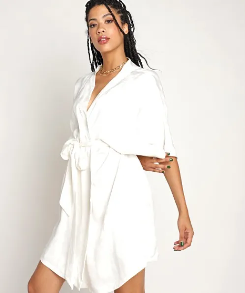 idle Robes>The Short Robe with Hair Tie Silky White