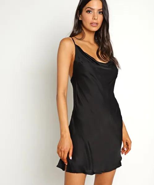 Indah Dresses>Bardot Mini Slip Dress Black