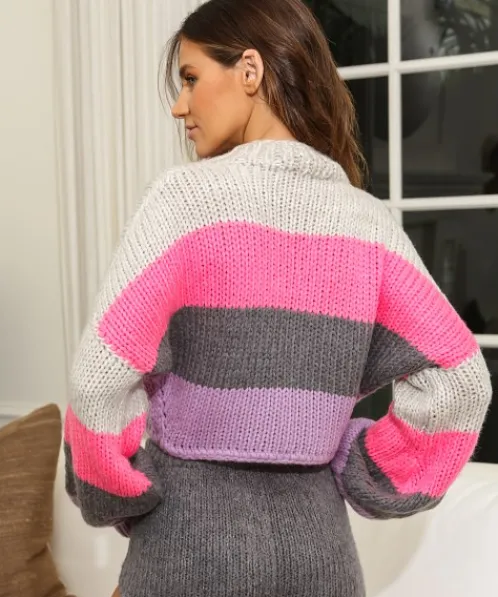 Indah Knits>Body Jay Crop Mock Neck Sweater Molly Stripe