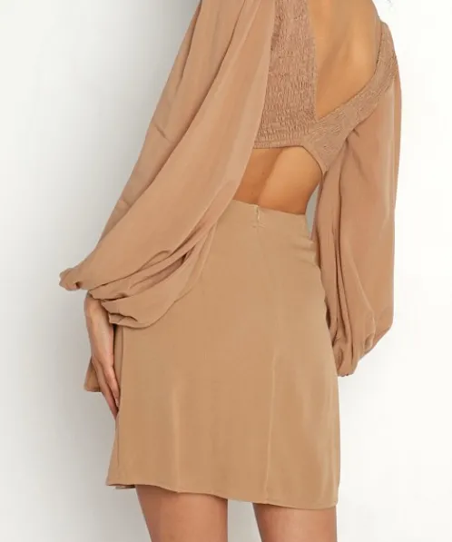 Indah Skirts>Cassiel Sarong Mini Skirt Mocha