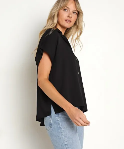 Indah Tops>Eliza Button Up Shirt Black