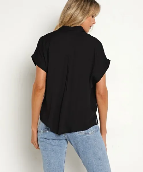 Indah Tops>Eliza Button Up Shirt Black