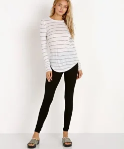 Indah Tops>French Toast Long Sleeve Bone Rib Stripe