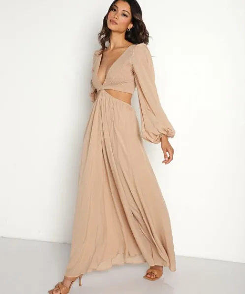 Indah Dresses>Julie Smocked Long Sleeve Maxi Palmonio